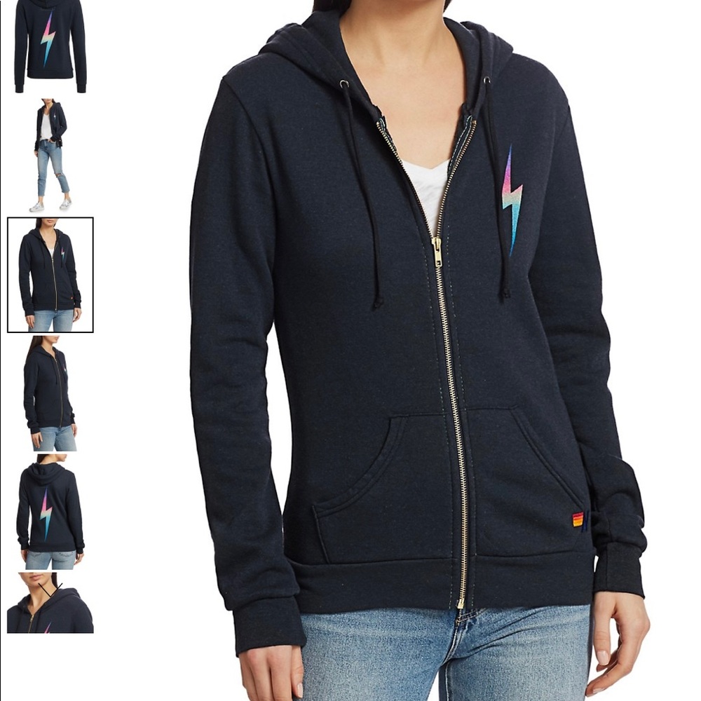 Aviator Nation Black Hoodie Lightening Bolt Zip-Up Hoodie. Size M. EUC, NICE!!!!